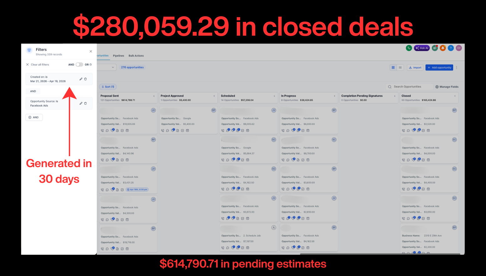 Contractor AI CRM, $280,059 closed